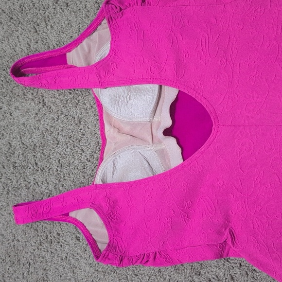 Vintage Christina Pink Floral Textured One Piece Leotard Swim Bodysuit Aerobics - Picture 6 of 11